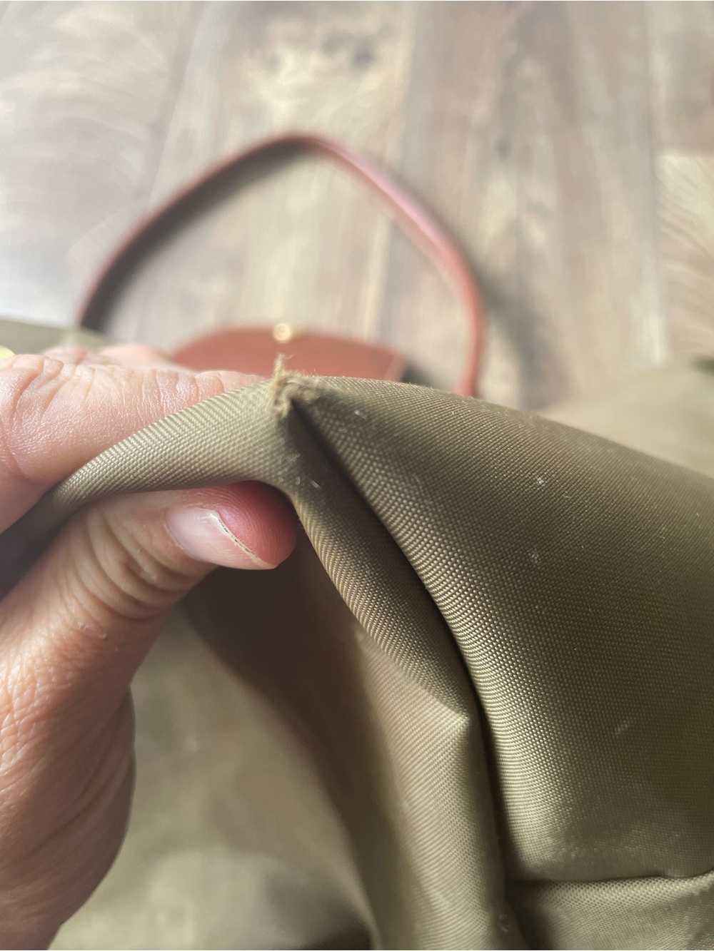 Vintage Longchamp Le Pliage Large Tote Bag Olive Green Leather Trim Gold Snap - Picture 13 of 16